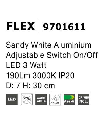 NOVA LUCE bodové svítidlo FLEX bílý hliník nastavitelné vypínač na těle LED 3W 3000K IP20 9701611