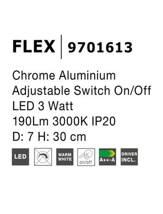 NOVA LUCE bodové svítidlo FLEX chromovaný hliník nastavitelné vypínač na těle LED 3W 3000K IP20 9701613