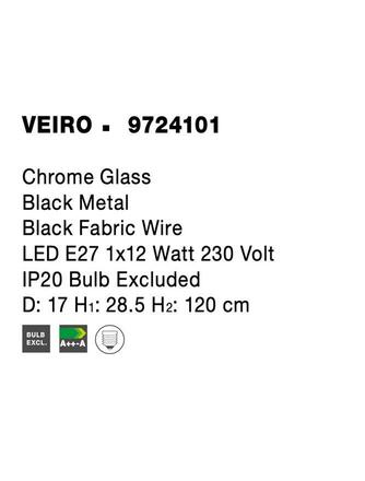 NOVA LUCE závěsné svítidlo VEIRO chromové sklo černý kov černý kabel E27 1x12W 230V IP20 bez žárovky 9724101
