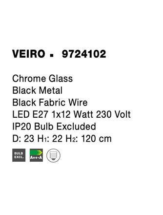 NOVA LUCE závěsné svítidlo VEIRO chromové sklo černý kov černý kabel E27 1x12W 230V IP20 bez žárovky 9724102