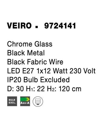 NOVA LUCE závěsné svítidlo VEIRO chromové sklo černý kov černý kabel E27 1x12W 230V IP20 bez žárovky 9724141