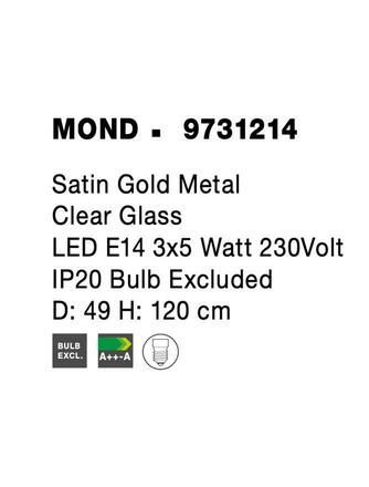 NOVA LUCE závěsné svítidlo MOND saténový zlatý kov čiré sklo E14 3x5W 230V IP20 bez žárovky 9731214