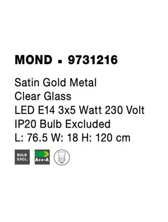 NOVA LUCE závěsné svítidlo MOND saténový zlatý kov čiré sklo E14 3x5W 230V IP20 bez žárovky 9731216