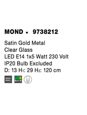 NOVA LUCE závěsné svítidlo MOND saténový zlatý kov čiré sklo E14 1x5W 230V IP20 bez žárovky 9738212