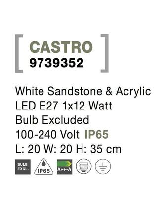 NOVA LUCE venkovní sloupkové svítidlo CASTRO bílý pískovec a akryl E27 1x12W bez žárovky 100-240V IP65 9739352