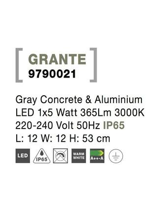 NOVA LUCE venkovní sloupkové svítidlo GRANTE šedý beton a hliník LED 5W 3000K 220-240V IP65 9790021