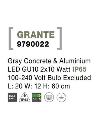 NOVA LUCE venkovní sloupkové svítidlo GRANTE šedý beton a hliník GU10 2x10W 100-240V bez žárovky IP65 9790022