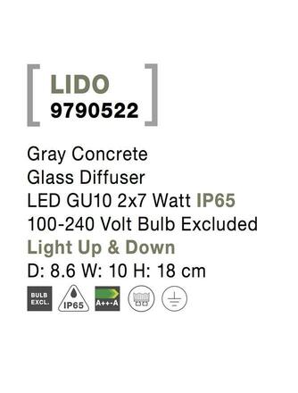 NOVA LUCE venkovní nástěnné svítidlo LIDO šedý beton skleněný difuzor GU10 2x7W IP65 100-240V bez žárovky světlo nahoru a dolů 9790522