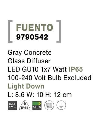 NOVA LUCE venkovní nástěnné svítidlo FUENTO šedý beton skleněný difuzor GU10 1x7W IP65 100-240V bez žárovky světlo dolů 9790542