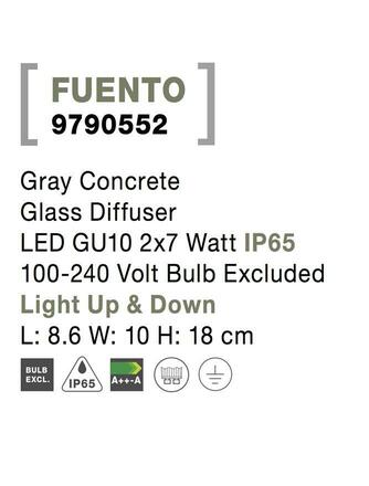 NOVA LUCE venkovní nástěnné svítidlo FUENTO šedý beton skleněný difuzor GU10 2x7W IP65 100-240V bez žárovky světlo nahoru a dolů 9790552