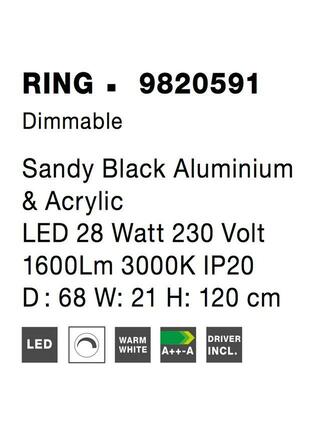 NOVA LUCE závěsné svítidlo RING černý hliník a akryl LED 28W 230V 3000K IP20 stmívatelné 9820591