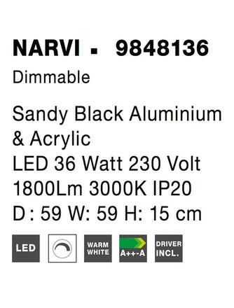 NOVA LUCE stropní svítidlo NARVI černý hliník a akryl LED 36W 230V 3000K IP20 stmívatelné 9848136