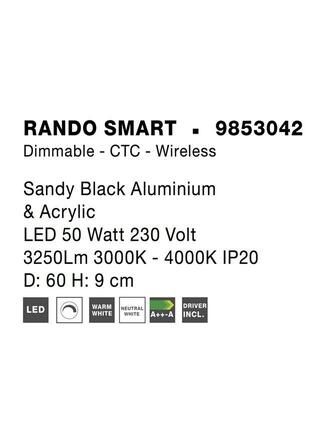 NOVA LUCE stropní svítidlo RANDO SMART černý hliník a akryl LED 50W 230V 3000K - 4000K IP20 Tuya stmívatelné 9853042