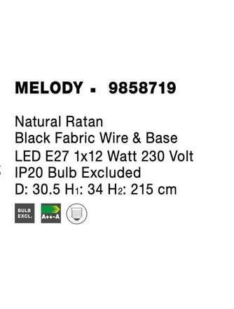 NOVA LUCE závěsné svítidlo MELODY přírodní ratan černý kabel E27 1x12W 230V IP20 bez žárovky 9858719