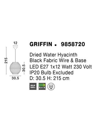 NOVA LUCE závěsné svítidlo GRIFFIN sušený vodní hyacint černý kabel E27 1x12W 230V IP20 bez žárovky 9858720