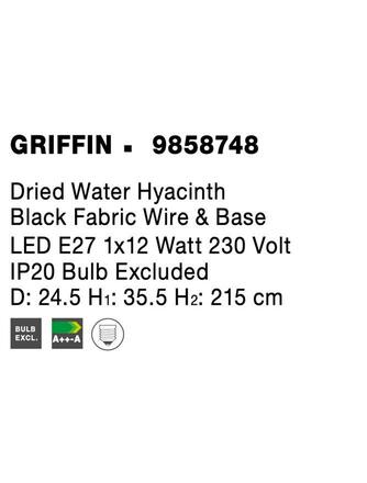 NOVA LUCE závěsné svítidlo GRIFFIN sušený vodní hyacint černý kabel E27 1x12W 230V IP20 bez žárovky 9858748