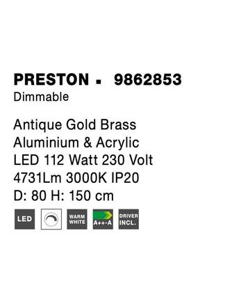 NOVA LUCE závěsné svítidlo PRESTON antický zlatý mosazný hliník a akryl LED 112W 230V 3000K IP20 stmívatelné 9862853