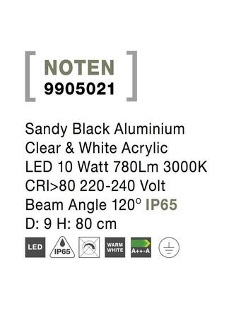 NOVA LUCE venkovní sloupkové svítidlo NOTEN LED černý hliník čirý a bílý akryl 8W 3000K 220-240V IP65 120st. IP65 9905021