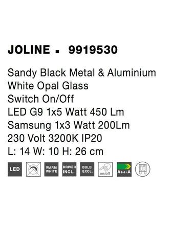 NOVA LUCE nástěnné svítidlo JOLINE černý kov a hliník bílé opálové sklo vypínač na těle G9 1x5W 230V Samsung 1x3W 3200K čtecí lampička IP20 9919530