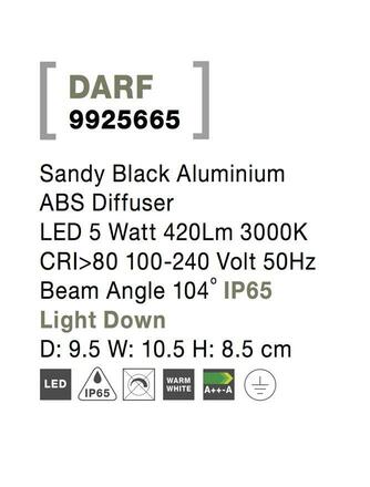 NOVA LUCE venkovní nástěnné svítidlo DARF černý hliník ABS difuzor LED 5W 3000K 100-240V 104st. IP65 světlo dolů 9925665