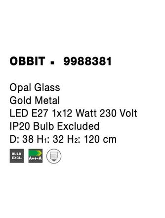 NOVA LUCE závěsné svítidlo OBBIT opálové sklo zlatý kov E27 1x12W 230V IP20 bez žárovky 9988381