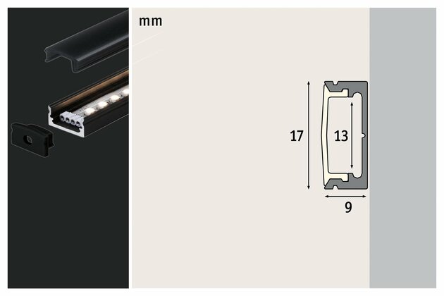 PAULMANN LED Strip Profil Base černý difuzor 1m černá