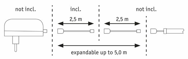 PAULMANN SimpLED prodlužovací venkovní kabel IP44 2,5m DC 24V černá umělá hmota 705.25