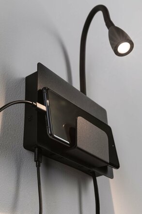 PAULMANN LED nástěnné svítidlo Halina USB C 2700K 230V 2,4W černá mat