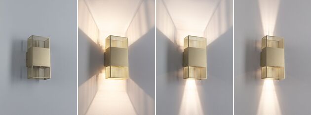 PAULMANN LED nástěnné svítidlo Tharin IP44 3000K 120x250mm 2x3,7W zlatá