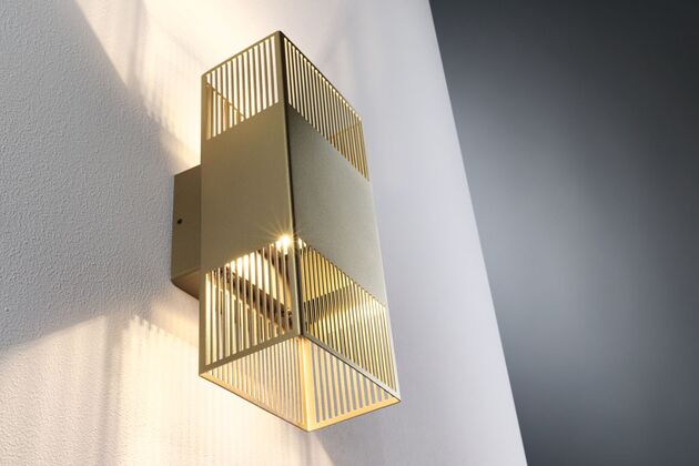 PAULMANN LED nástěnné svítidlo Tharin IP44 3000K 120x250mm 2x3,7W zlatá