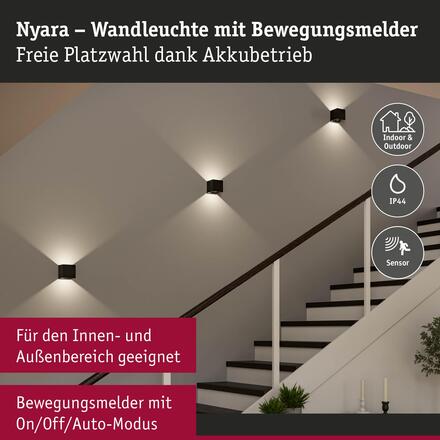 PAULMANN LED nabíjecí nástěnné svítidlo Nyara IP44 3000K 100x100mm 2x1W černá