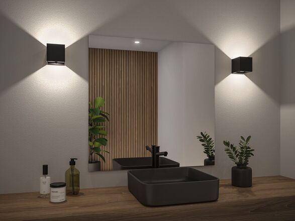 PAULMANN LED nabíjecí nástěnné svítidlo Nyara IP44 3000K 100x100mm 2x1W černá