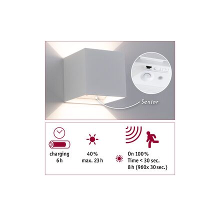 PAULMANN LED nabíjecí nástěnné svítidlo Nyara IP44 3000K 100x100mm 2x1W bílá