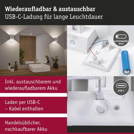 PAULMANN LED nabíjecí nástěnné svítidlo Nyara IP44 3000K 100x100mm 2x1W bílá