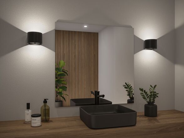 PAULMANN LED nabíjecí nástěnné svítidlo Nyora IP44 3000K 135x120mm 2x1W černá