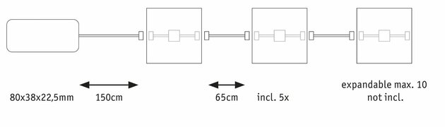 PAULMANN LumiTiles LED dlaždice čtvercová 5ks sada IP44 100x10mm 230/12V 5x0,8W 2700K bílá umělá hmota/hliník