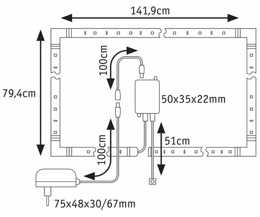 PAULMANN MaxLED 250 LED Strip TV Comfort základní sada 65 Zoll 4,3m 22W 234lm/m 28LEDs/m RGBW+ 24VA