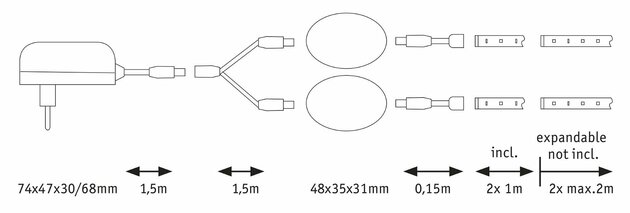 PAULMANN MaxLED 250 LED Strip Night Comfort základní sada 1m 2x4W 60LEDs/m 2700K 24VA