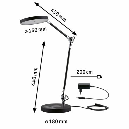 PAULMANN LED stolní lampa na psací stůl Numis 11W Qi nabíjení telefonu WhiteSwitch 2.700-6.500K 789.10