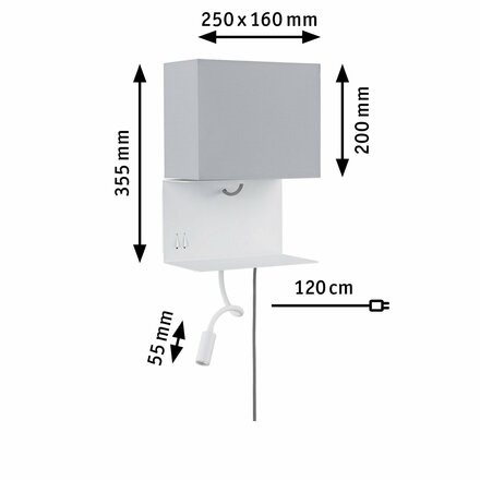PAULMANN Nástěnné svítidlo Ablage Merani E27 max. 40W/2,5W béžová/bílá, látka/kov 789.13