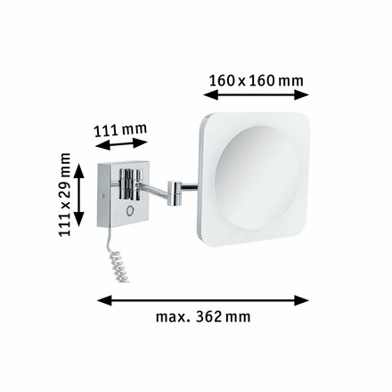 PAULMANN HomeSpa LED kosmetické zrcadlo Jora 3-násobné zvětšení IP44 chrom/bílá/zrcadlo 3,3W měnitelná bílá 789.33