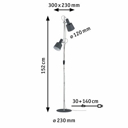 Paulmann stojací svítidlo Neordic Haldar 2-ramenné tmavěšedá/chrom mat 796.90 P 79690