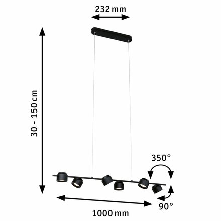 PAULMANN LED závěsné svítidlo 3-krokové-stmívatelné Puric Pane 6x4,5W černá