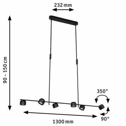 PAULMANN LED závěsné svítidlo 3-krokové-stmívatelné Puric Pane Effect 6x6,5 / 1x4,5W černá