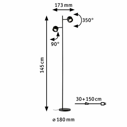 PAULMANN LED stojací svítidlo 3-krokové-stmívatelné Puric Pane 2700K 2x3W černá