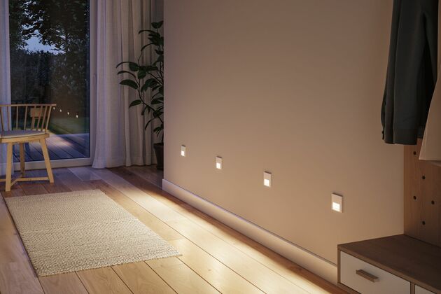 PAULMANN LED vestavné svítidlo do zdi Tsaro hranaté 80x36mm PIR 1W 230V 2700K bílá mat