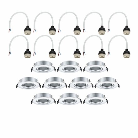 PAULMANN Vestavné svítidlo 10ks-sada výklopné kruhové 90mm 30° GU10 max. 10x10W 230V matný chrom