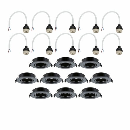 PAULMANN Vestavné svítidlo 10ks-sada výklopné kruhové 90mm 30° GU10 max. 10x10W 230V černá