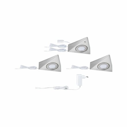 PAULMANN LED podskříňkové svítidlo Trias čidlo přiblížení 3ks sada 3x2,7W 135x132mm 230/12V kov kartáčovaný