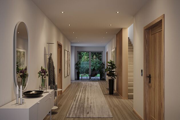 PAULMANN LED vestavné svítidlo Nova GU10 Flat nevýklopné IP44 4,9W 230V 2700K kov kartáčovaný